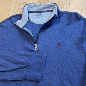 Polo Ralph Lauren Sweater Mens Blue Performance Quarter Zip Pullover Golf Large